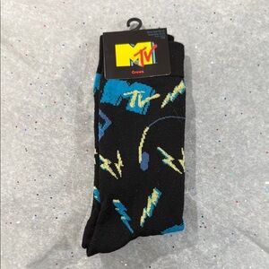 MTV Men's Black Crew Socks with Lightning Design